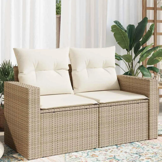 Sofa de Jardin 2 Places avec Coussin, Polyrotin Beige pour Extérieur et Balcon