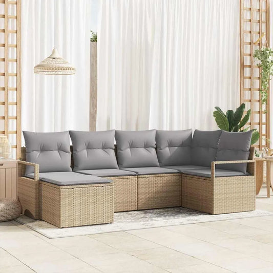 Ensemble de Canapés Modulaires en Polyrotin Beige avec Coussins - Set de Salon de Jardin pour Terrasse et Pelouse