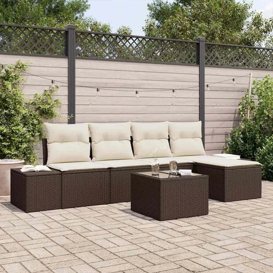 Ensemble de Salon de Jardin en Rotin 6 Pièces Marron avec Housse Étanche, Résistant aux UV