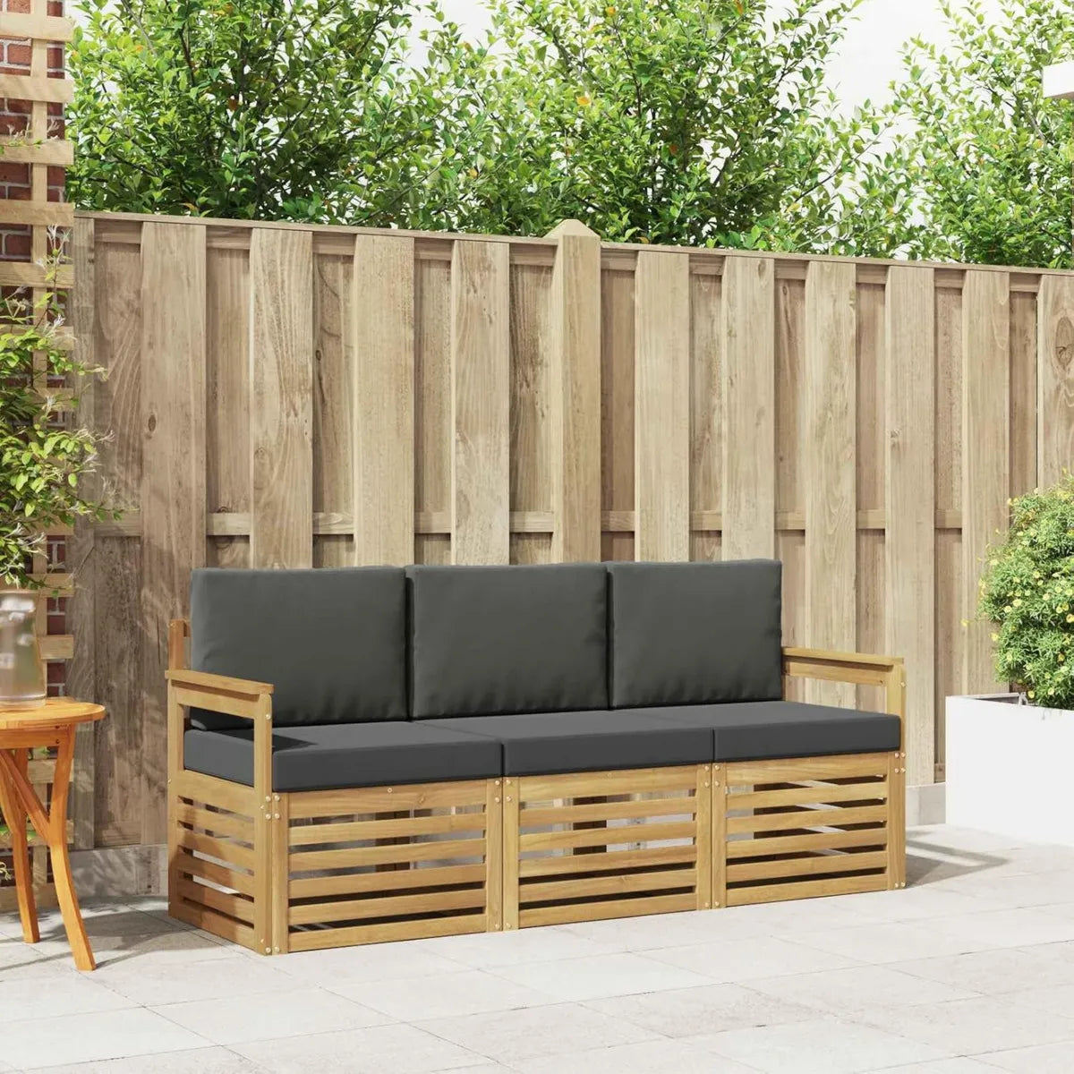 Canapé modulaire en bois d'acacia pour extérieur, design naturel à lattes, facile d'entretien, idéal jardin et terrasse