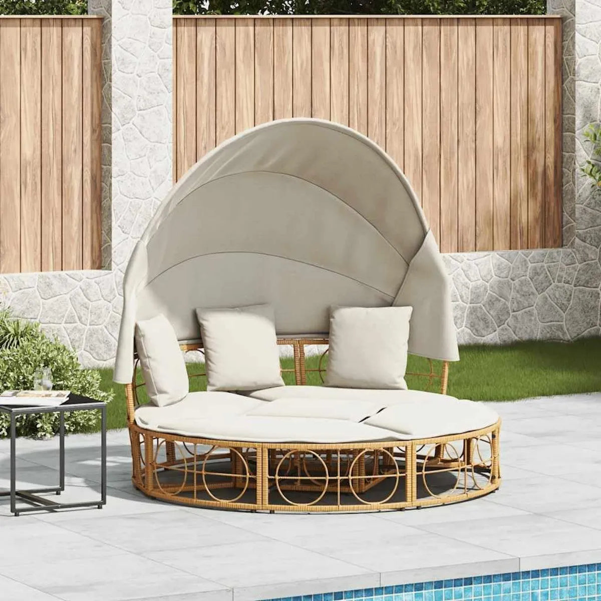 Ensemble modulaire de jardin en rotin avec auvent rétractable et coussins confortables
