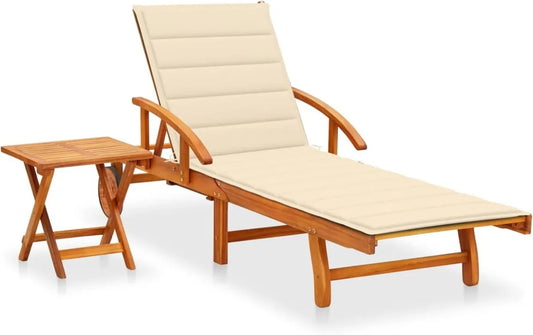 Chaise Longue de Jardin en Bois d'Acacia avec Coussin - Mobilier Extérieur Élégant