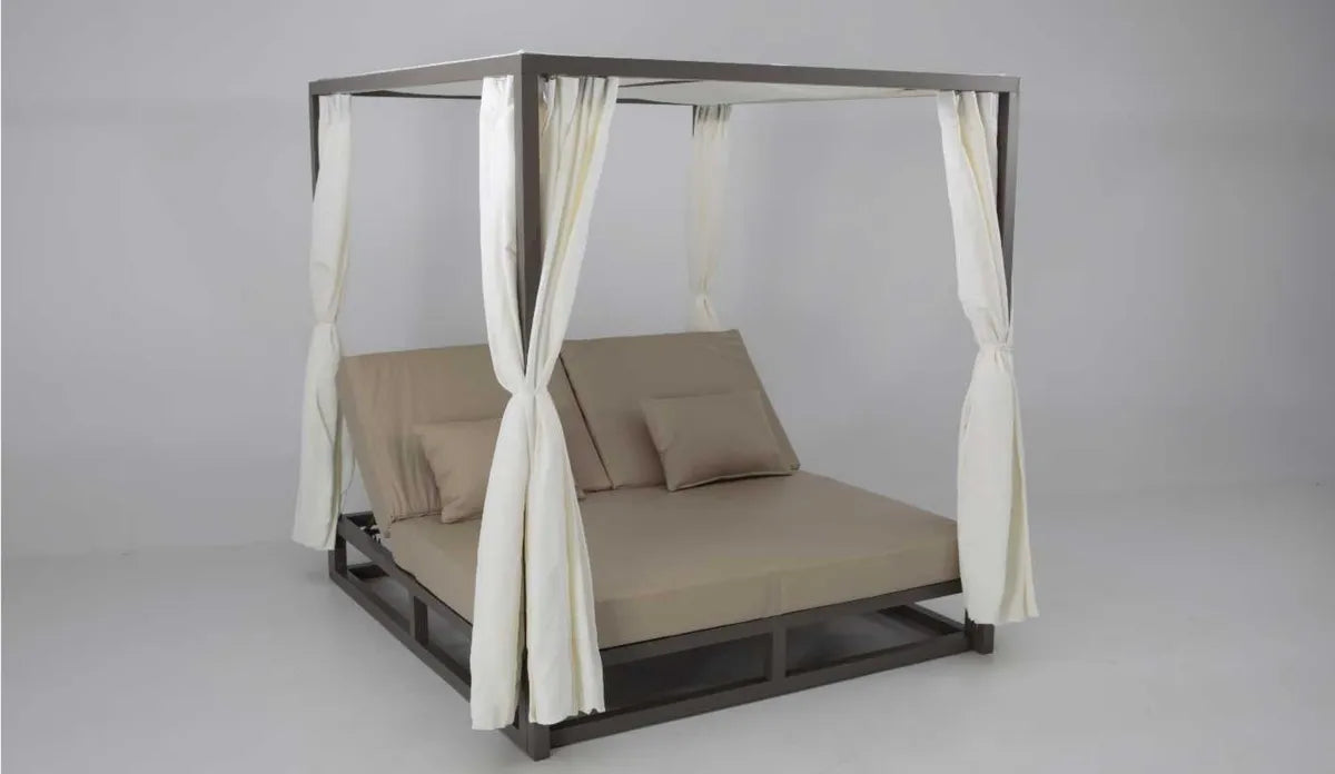 Lit de Balcon en Aluminium Marron avec Coussin Beige Nautique Zanzibar
