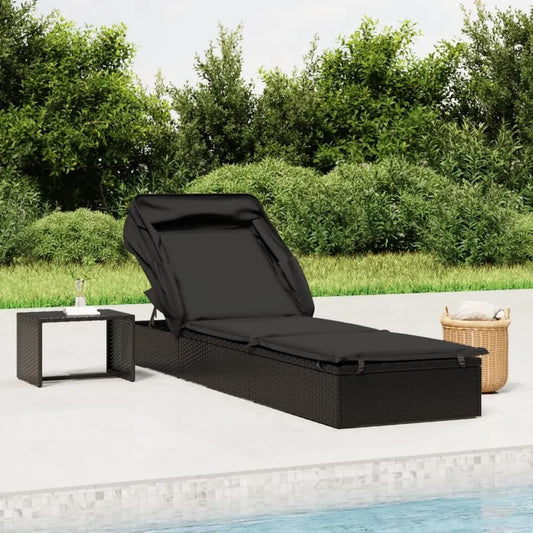 Chaise Longue Extérieure en Résine avec Toit Ajustable, Confort de Jardin et Plage
