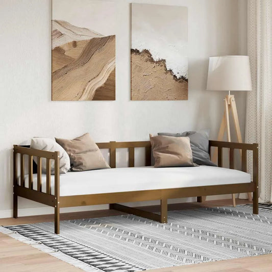 Cadre de Lit 90x200 cm en Pin Massif avec Sommier, Canapé-Lit Multifonction Marron Miel pour Chambre ou Salon
