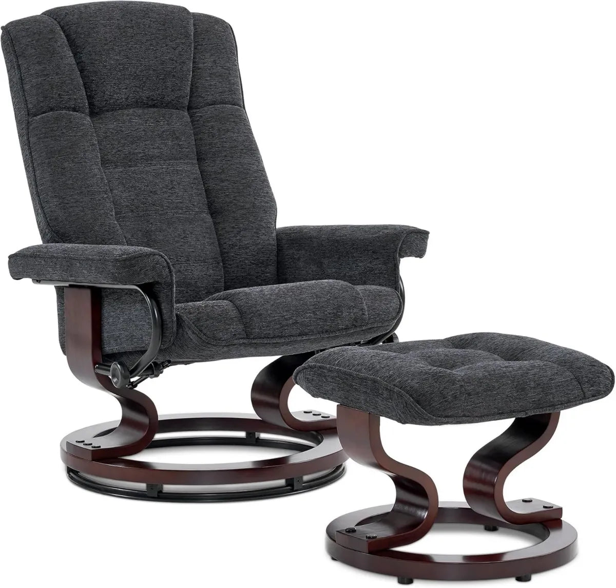 Fauteuil Relax Pivotant 360° avec Pouf, Chaise Longue Imperméable pour Salon, Charge 120 Kg, Tissu Gris Foncé