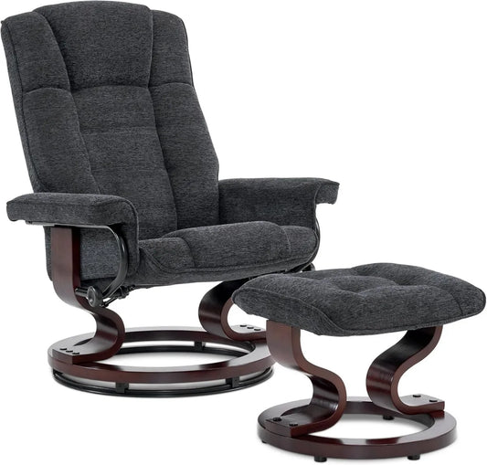 Fauteuil Relax Pivotant 360° avec Pouf, Chaise Longue Imperméable pour Salon, Charge 120 Kg, Tissu Gris Foncé