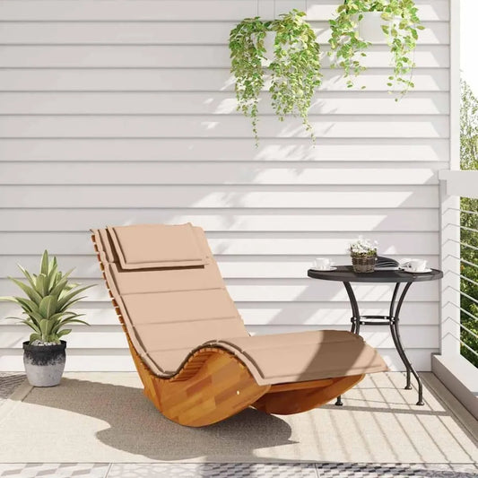 Chilienne en bois d'acacia avec coussin beige, ergonomique pour jardin