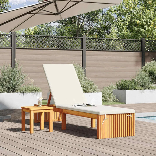 Chaise Longue Extérieure en Bois d'Acacia Réglable avec Coussin, Résistante aux Intempéries