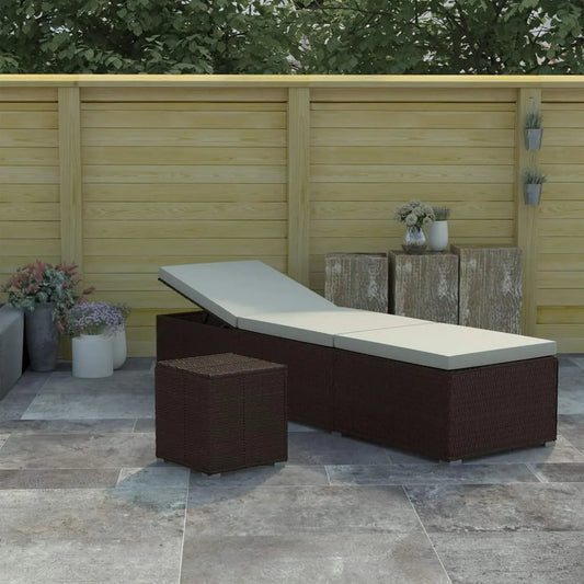 Transat de Jardin avec Coussin et Table d'Appoint en Résine Tressée Marron