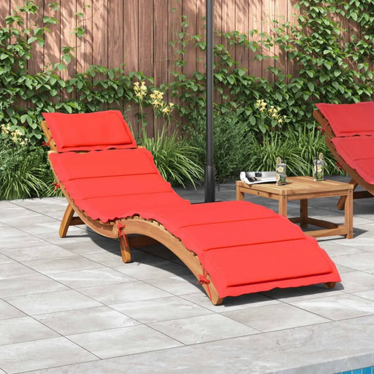 Chaise longue en acacia avec coussin rouge pour jardin et piscine