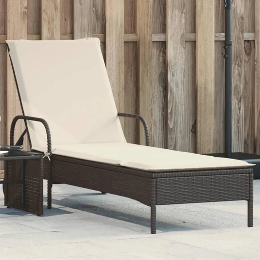 Transat en Résine Tressée Noire avec Coussin Crème, Dossier Réglable, Roulettes pour Jardin et Piscine