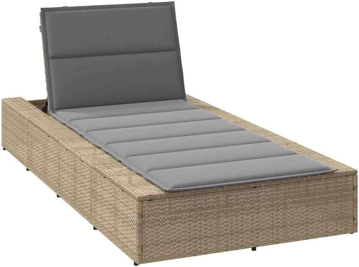 Chaise Longue Réglable Beige en Résine avec Coussin Gris pour Extérieur