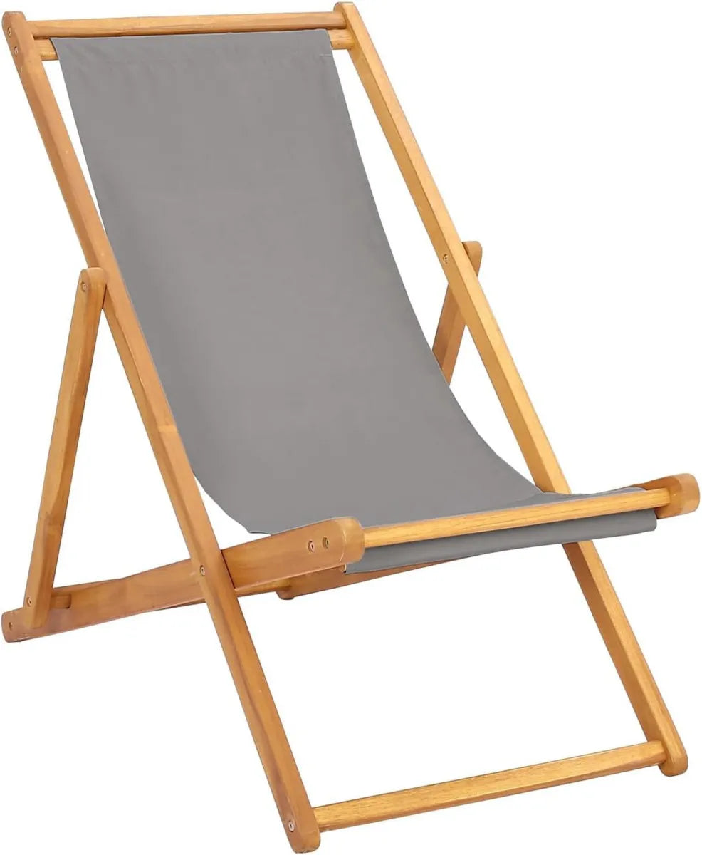 Transat de Jardin en Teck Massif Gris Clair, Réglable pour Adulte, Chaise Longue de Terrasse 107x61x96 cm