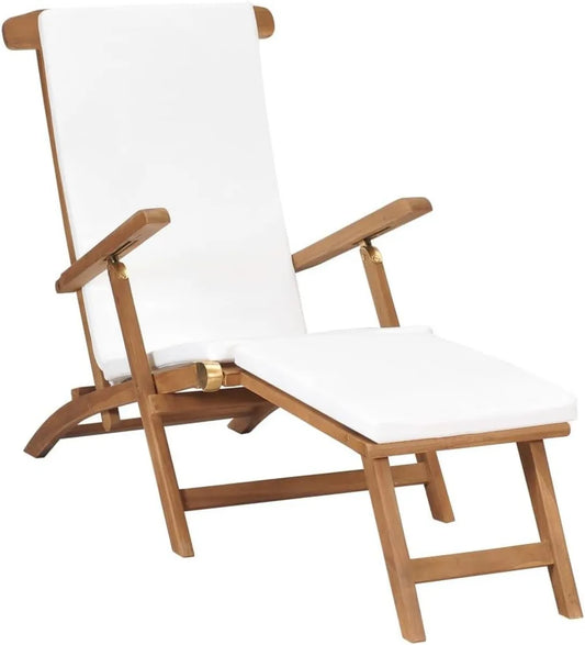 Chaise Longue en Teck avec Coussin Crème pour Jardin et Terrasse