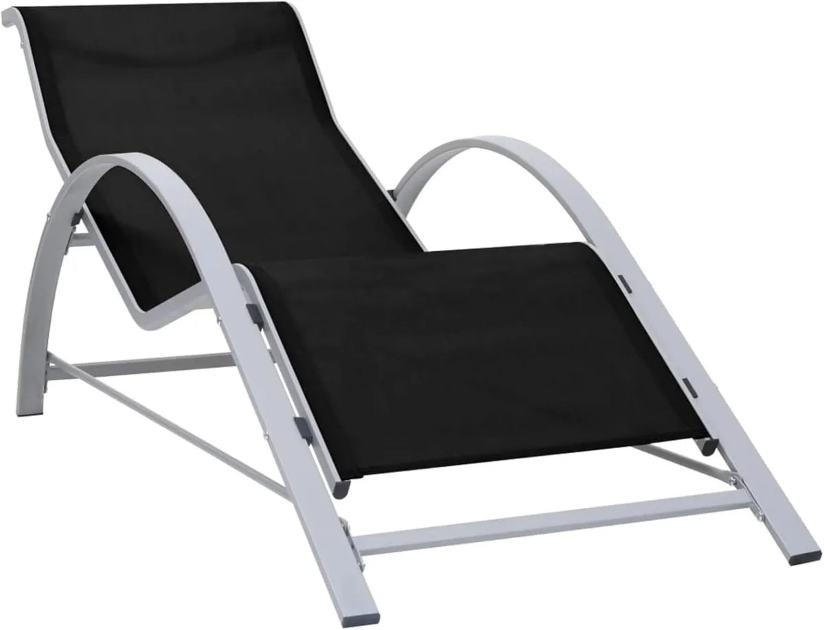 Chaise Longue Inclinable en Aluminium Noir pour Jardin et Piscine