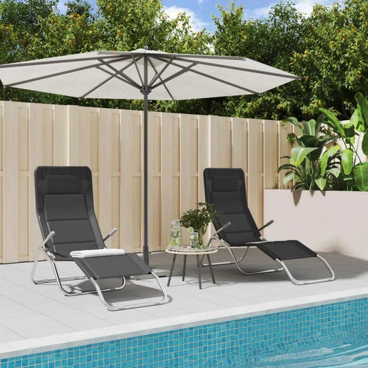 Lot de 2 Chaises Longues Pliables Noires, Transat Inclinable pour Jardin, Dossier Réglable, Capacité 110 kg
