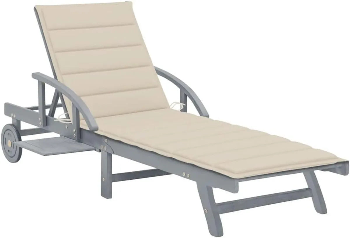 Transat de Jardin Inclinable en Acacia avec Coussin Beige