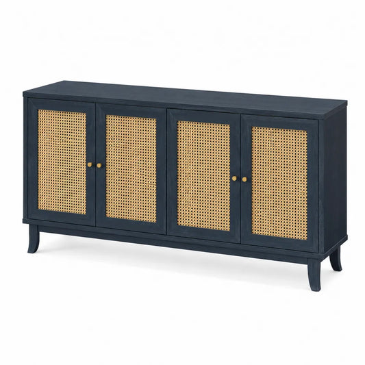 Buffet en bois avec portes en rotin naturel Noir