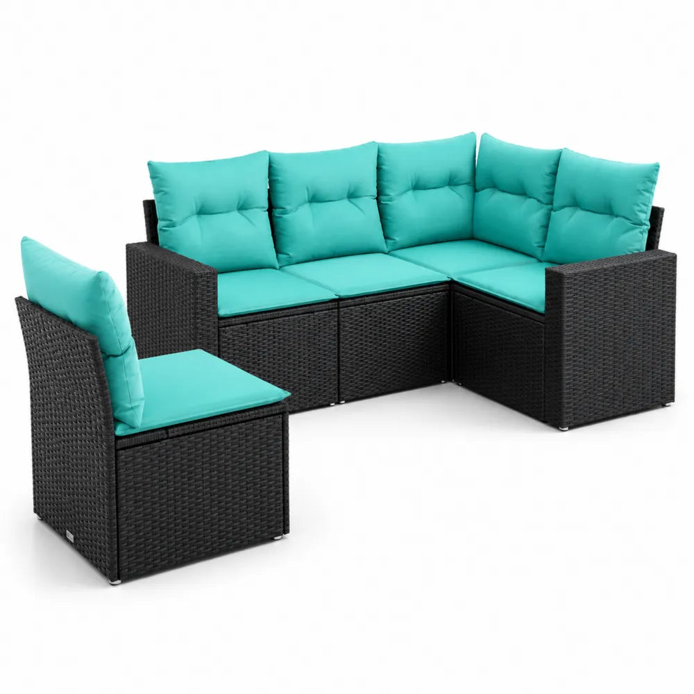 Ensemble de canapés d'extérieur en résine tressée avec coussins turquoise