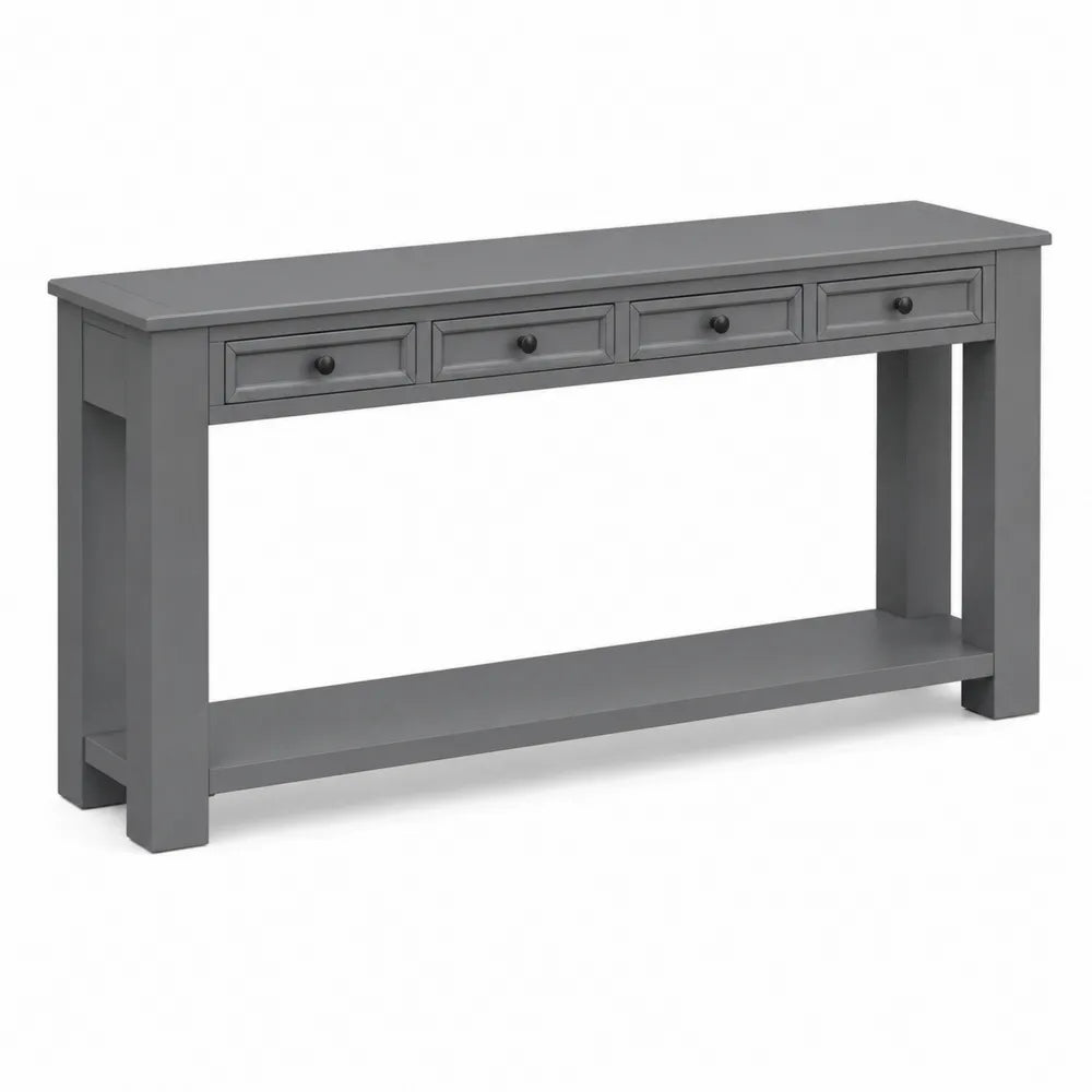Console en bois gris avec tiroirs et étagère 120x30x75 cm
