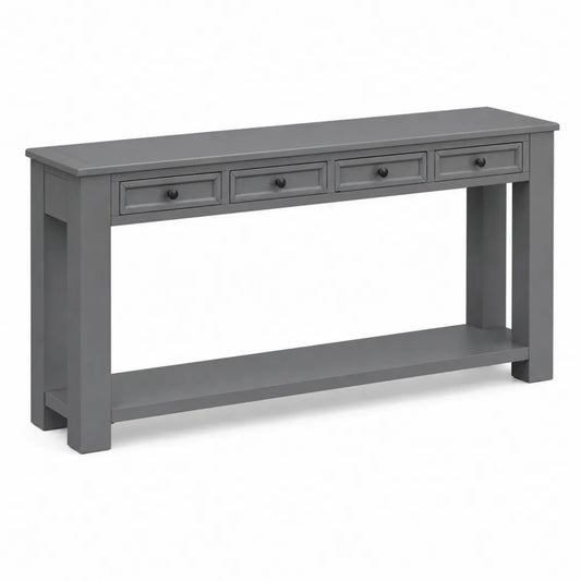 Console en bois gris avec tiroirs et étagère 120x30x75 cm