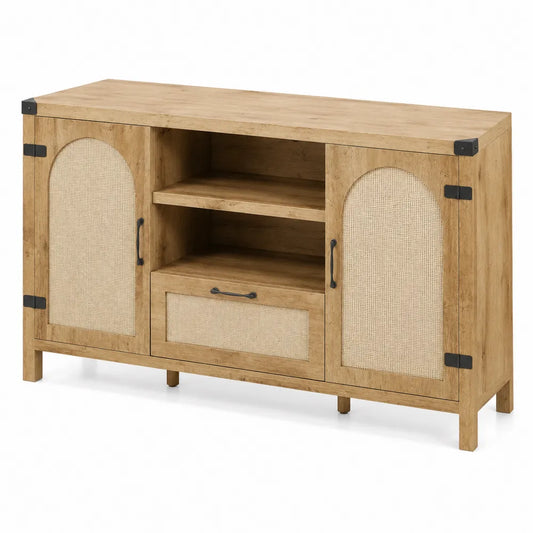 Buffet en bois avec portes en rotin, 120x40x80 cm, Chêne