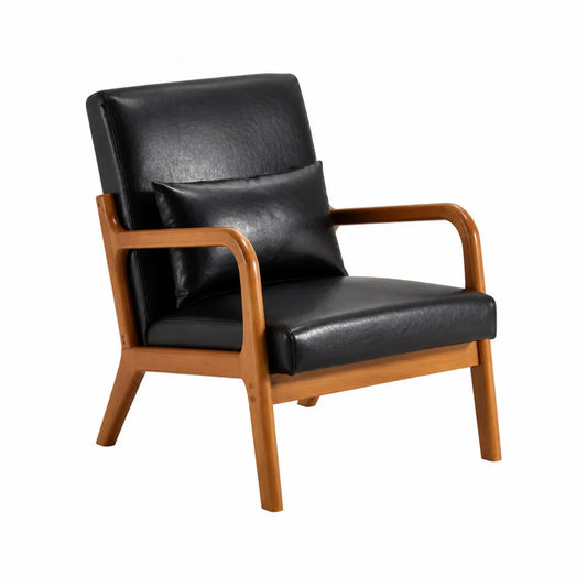 Fauteuil en bois et simili cuir noir