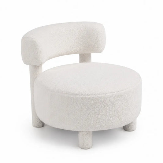 Fauteuil en bouclette blanc avec dossier arrondi