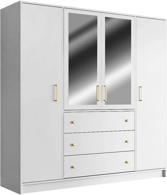 Armoire de rangement – Lizandro, avec tiroirs, 4 Portes, 3 tiroirs, blanc