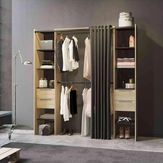 Terre de Nuit Dressing Ouvert avec Rideau – DR185, en bois, extensible