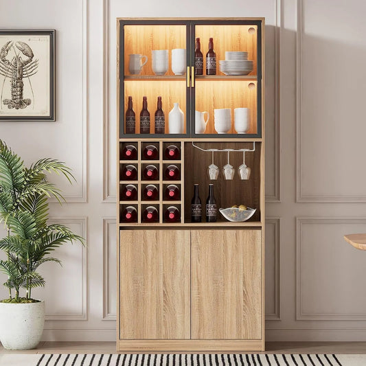 Vitrine et armoire d'exposition – MDF, en verre, en bois, avec rangement, affichage LED, 4 Portes, 80 × 40 × 180cm