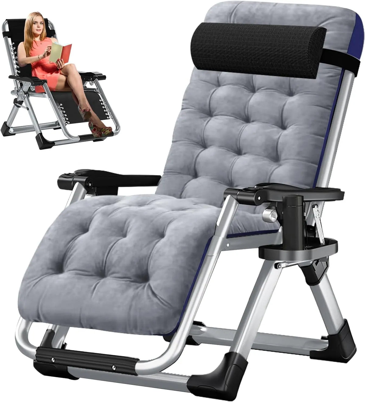 Bain de soleil — avec coussins, pliable, réglable, 200kg, inclinable