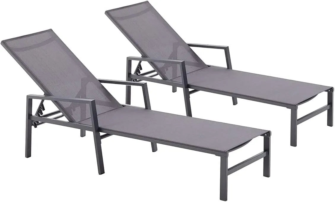 Bain de soleil: PVC, avec accoudoirs, avec dossier, réglable, en aluminium, Lot de 2, gris