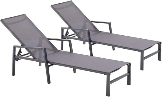 Bain de soleil: PVC, avec accoudoirs, avec dossier, réglable, en aluminium, Lot de 2, gris
