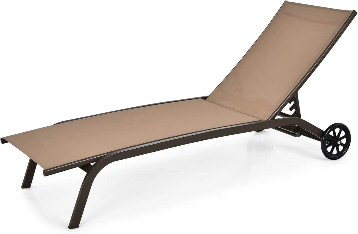 Bain de soleil — avec dossier, réglable, avec roulettes, 191 × 61 cm, 150 kg, marron