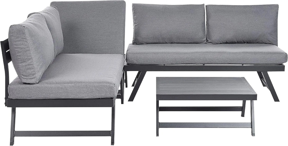 Salon de jardin et ensemble lounge — avec coussins, en aluminium, 5 Places, gris
