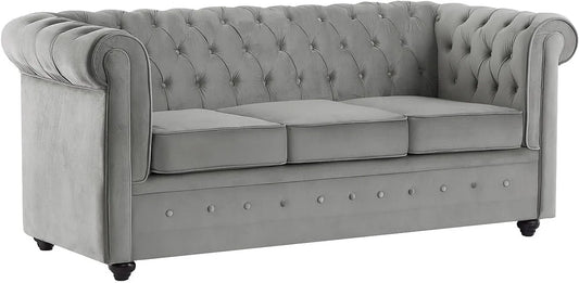 Canapé — convertible, 3 Places, gris, revêtement en velours