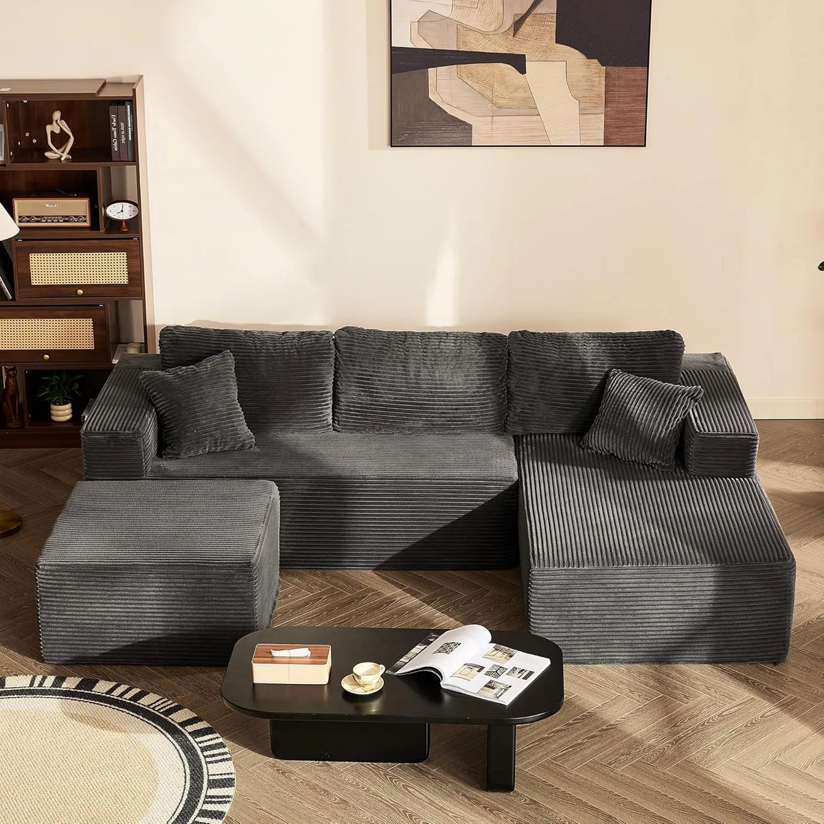 Canapé d'angle et canapé panoramique — U 272, Convertible, angle droit, 272 cm, gris