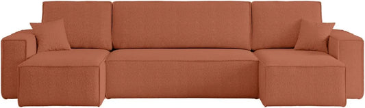 Canapé d'angle et canapé panoramique — revêtement en tissu, convertible, revêtement bouclé, 6 Places