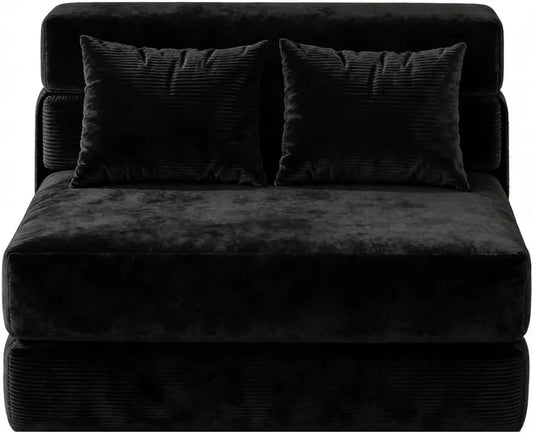 Canapé convertible et canapé-lit – en velours côtelé, convertible, pliable, avec chauffage, 2 Place, 107 × 32 × 32Cm, noir, 2 places