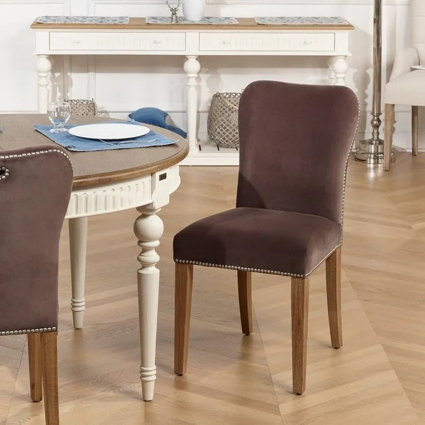 Chaise — en bois, Lot de 2, beige, revêtement en velours