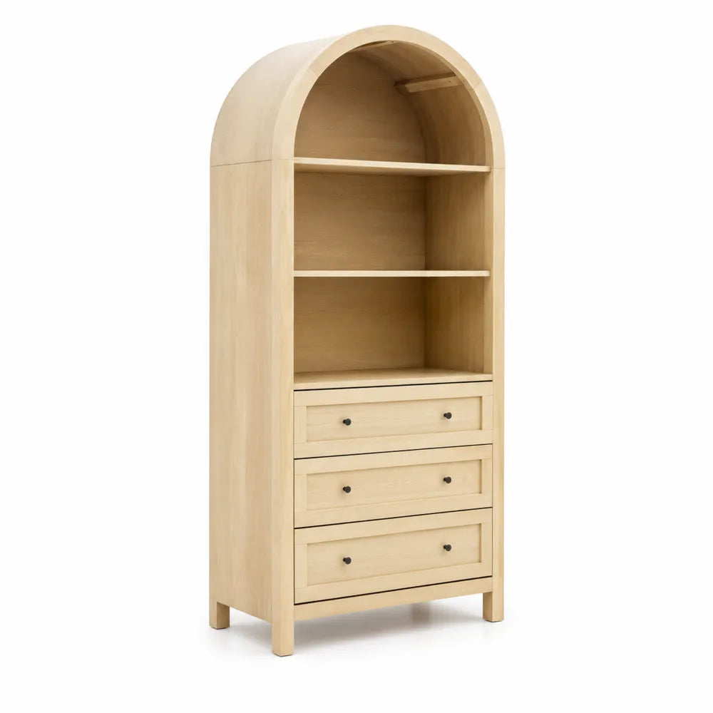 Bibliothèque étagère en bois avec tiroirs en arc 180x80x40 cm