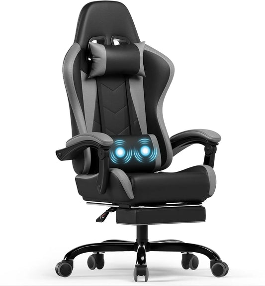 Bureau et table informatique: en cuir PU, pour gaming, réglable, gris, inclinable, avec fonction massage