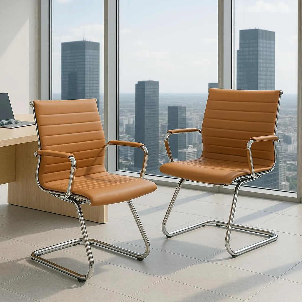 Bureau et table informatique: en cuir PU, avec accoudoirs, Lot de 2, marron