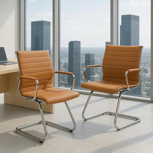 Bureau et table informatique: en cuir PU, avec accoudoirs, Lot de 2, marron