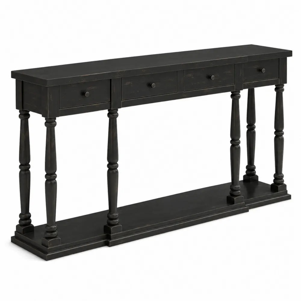 Console en bois avec 4 tiroirs et étagère inférieure Noir 120 cm