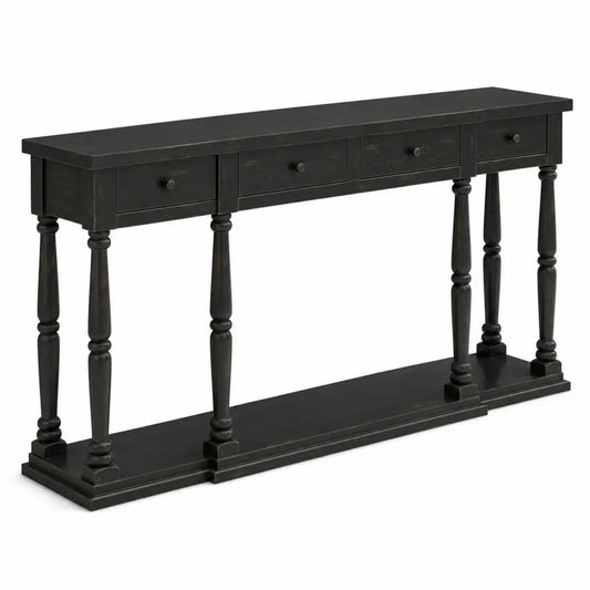 Console en bois avec 4 tiroirs et étagère inférieure Noir 120 cm