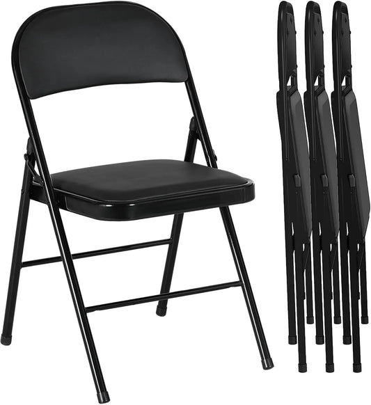 HOMCOM Chaise — en acier, avec coussins, pliable, format portable, Lot de 4, 45l, 46P
