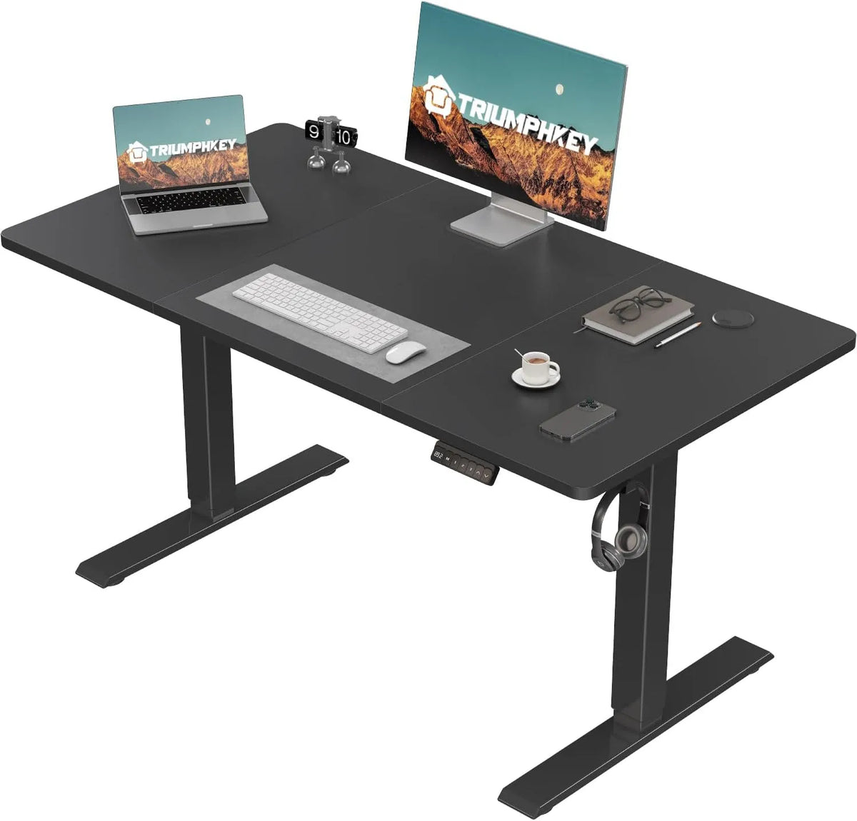 Bureau et table informatique — réglable, usage à domicile, 110 × 60 cm, noir, hauteur réglable